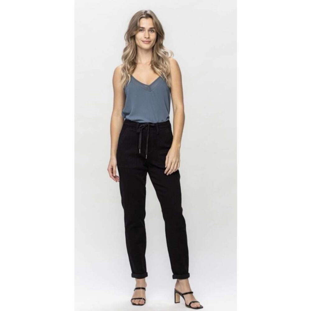 Judy Blue High Waist Black Cuffed Jogger Jeans Size 1/25 *EUC